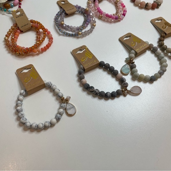 Set of 13 Bead Bracelets NEW Rainbow Marbled Pineapple Teardrop Costume Jewelry - Picture 5 of 6